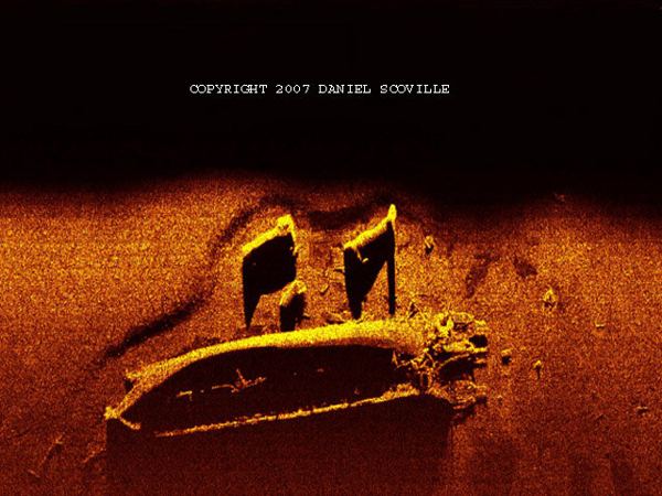 Shipwreck of the Steamer Homer Warren sunk in Lake Ontario.  Found by Dan Scoville and Jim Kennard.  Imagenex sonar image by Dan Scoville